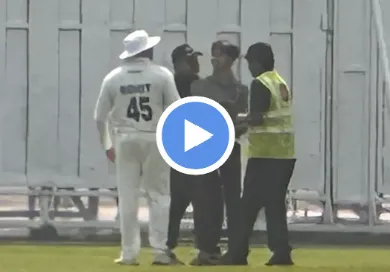 A fan entered the ground to meet Rohit Sharma during the Ranji trophy match today