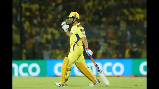 MS Dhoni enters to bat with CSK needing 4 runs off 8 balls vs MI. Chepauk goes wild as the legend steps in to finish the job.