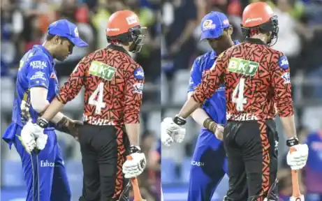 Suryakumar Yadav checks Abhishek Sharma’s Pocket