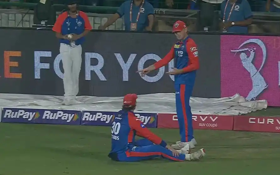 DC’s Tristan Stubbs drops Tilak Varma’s catch after a fielding mix-up with Jake Fraser-McGurk