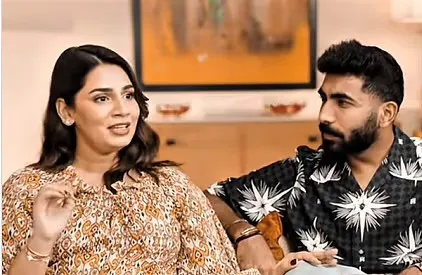 Jasprit Bumrah and Sanjana Ganesan 