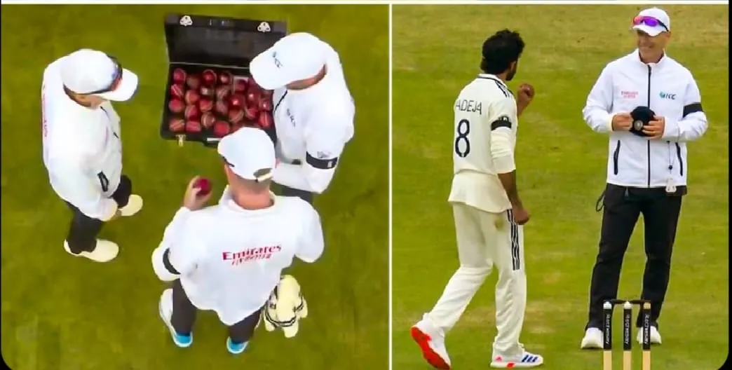 Ravindra Jadeja celebrates in umpire's face after ball change