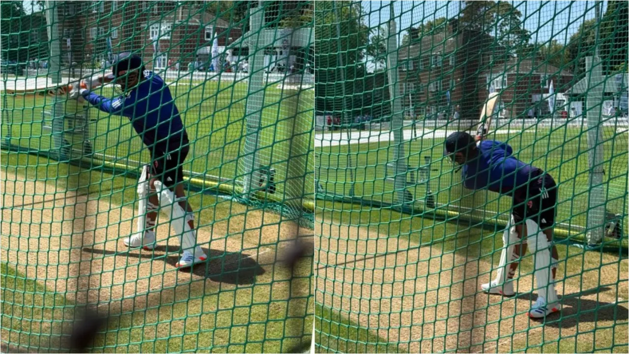 Rishabh Pant sweats at nets with injured finger. 