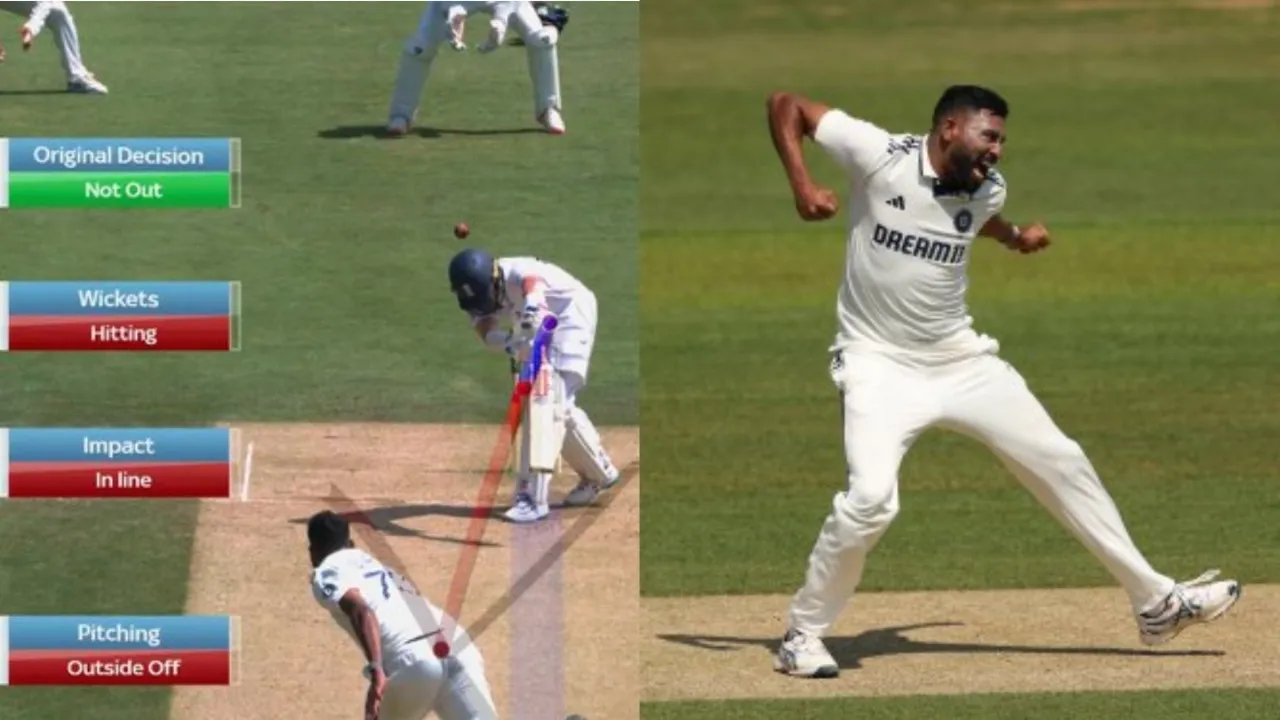 Mohammed Siraj traps Ollie Pope. 