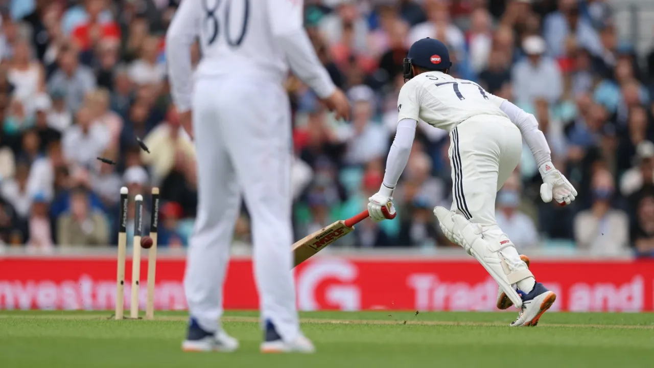 Shubman Gill slips to get run-out. 