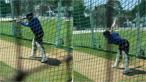 Rishabh Pant sweats at nets with injured finger.