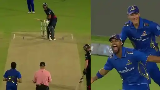 Rushil Ugarkar defends 12 runs in MLC 2025 final.