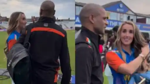 Shikhar Dhawan asks girlfriend Sophie Shine to jump.