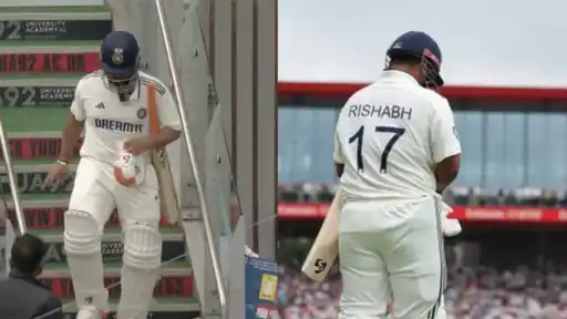 Rishabh Pant comes out to bat.