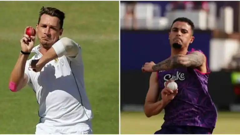 Codi Yusuf celebrates after taking a wicket on his Test debut for South Africa.