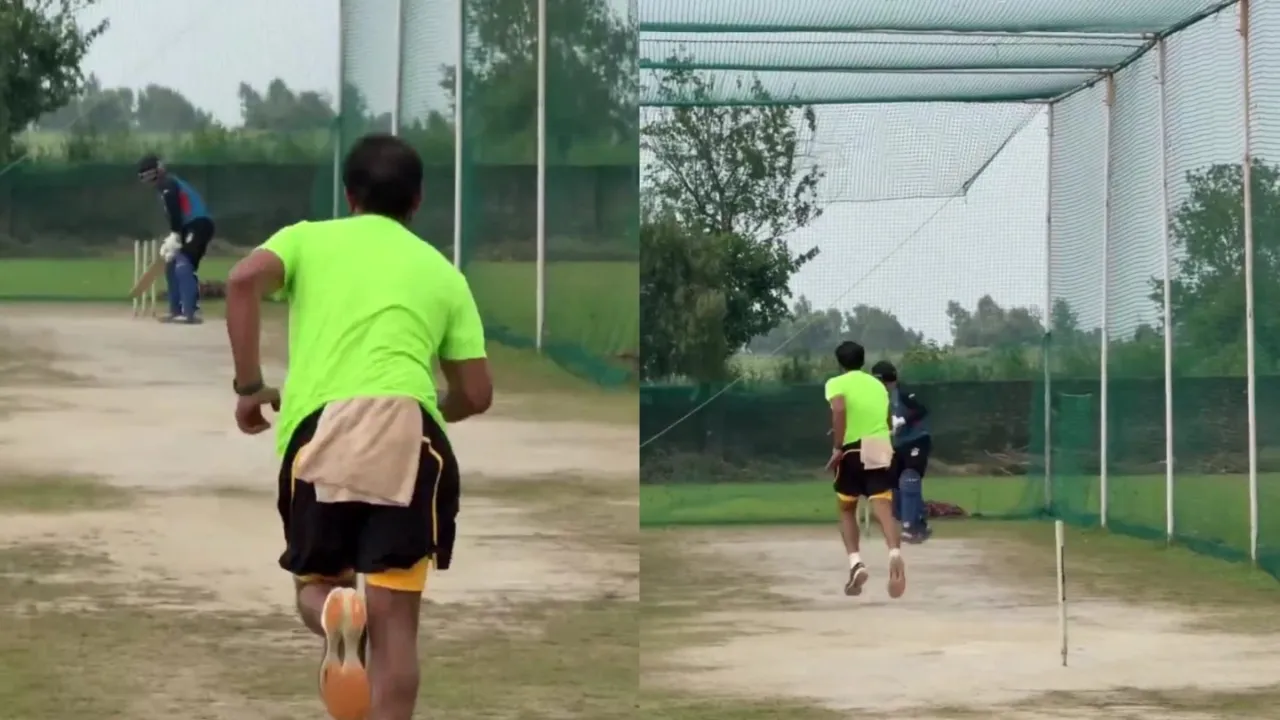 Mohammed Shami practices. 