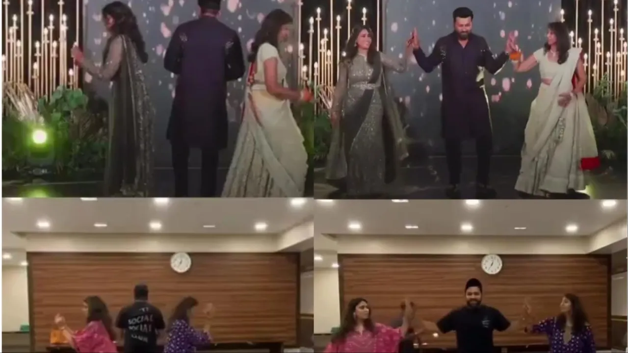 Rohit Sharma executes dancing moves. 