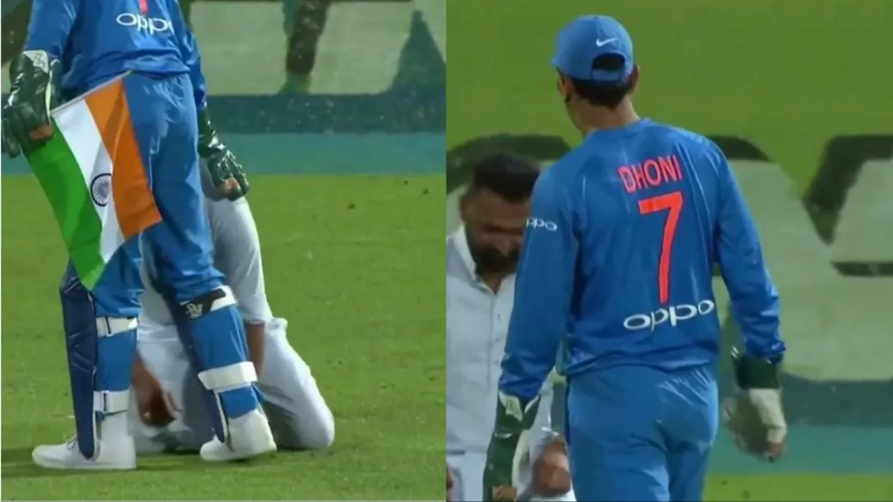 MS Dhoni prevents National flag touching ground. 