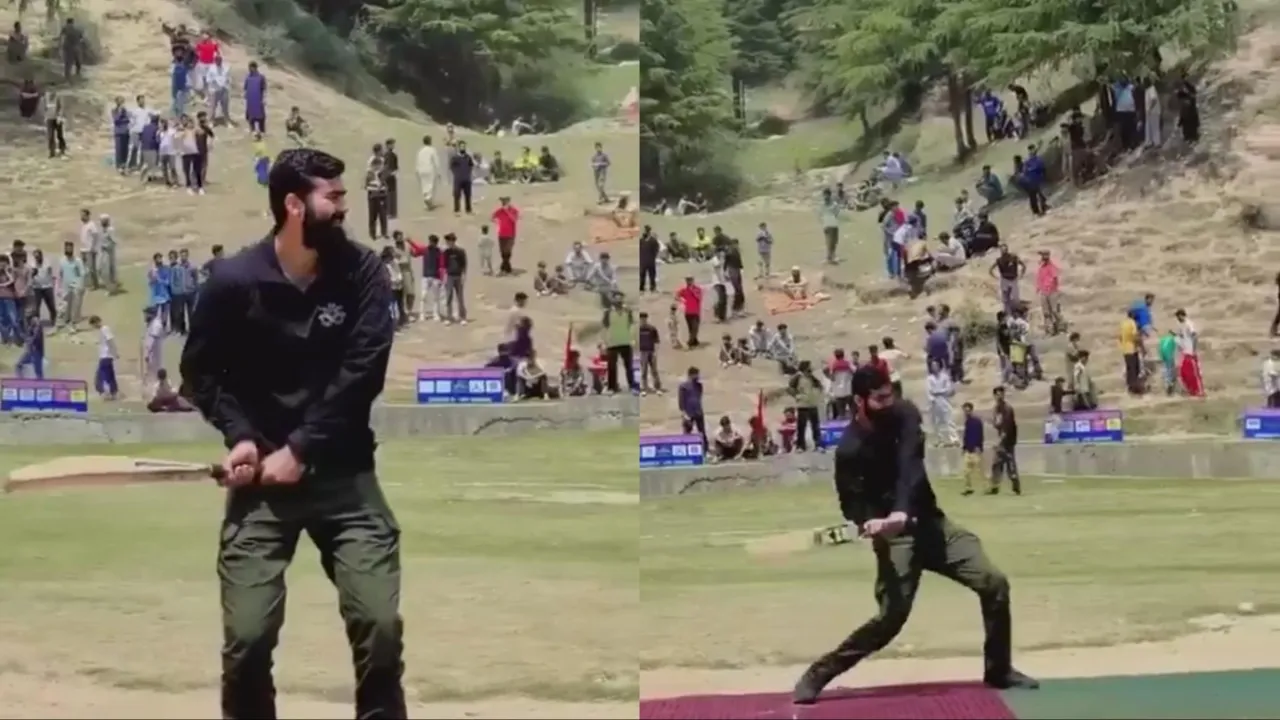 Indian Army playing cricket with Kashmiri locals. 