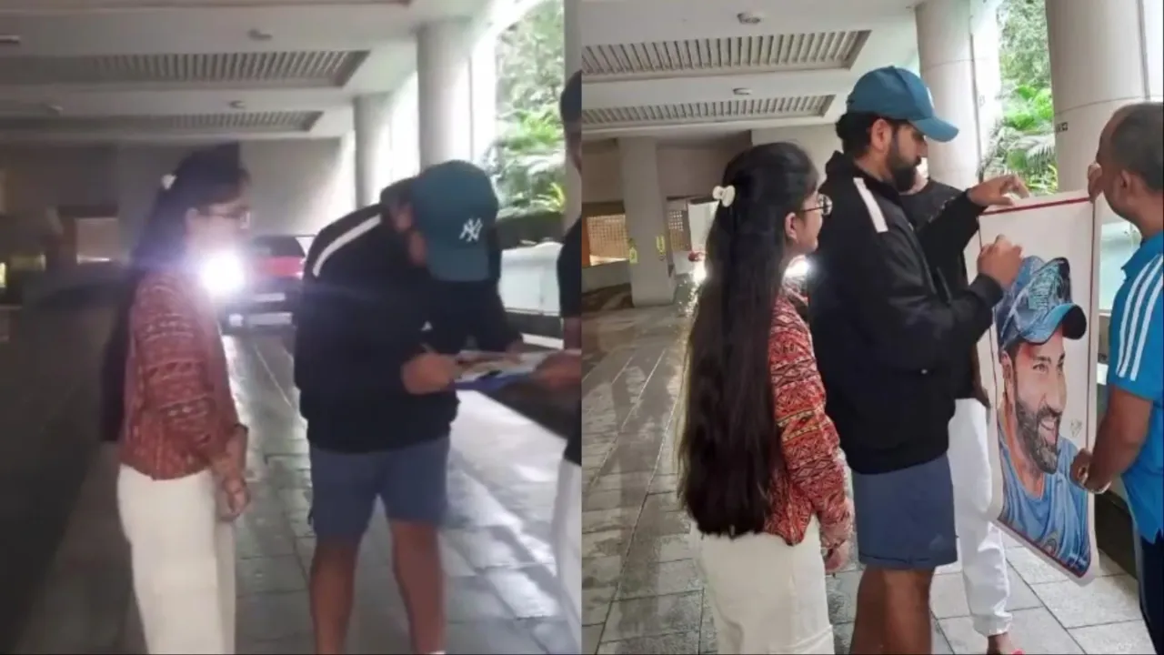  Rohit Sharma meets fan girl with portrait. 