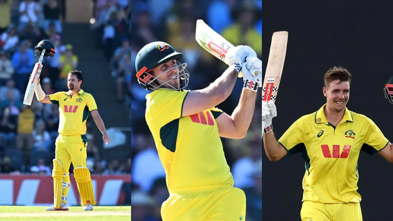 All three top Australian batters scored centuries in an ODI innings