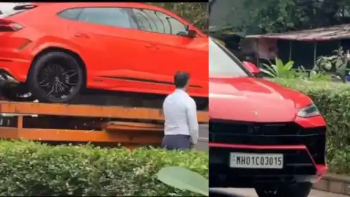 Rohit Sharma's orange Lamborghini arrives in Mumbai.