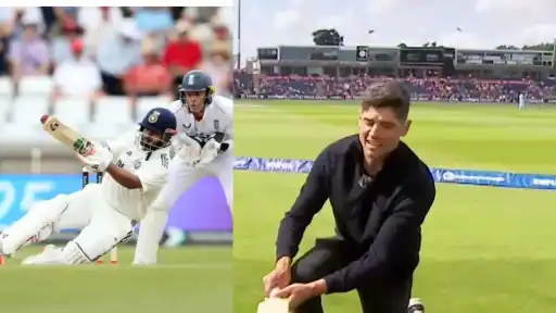 Alastair Cook imitates Rishabh Pant's iconic paddle sweep. 