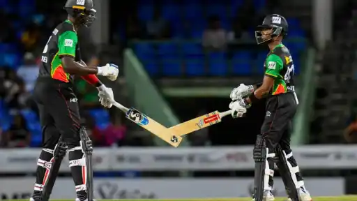 St Kitts and Nevis Patriots vs Antigua and Barbuda Falcons match highlights and scorecard.