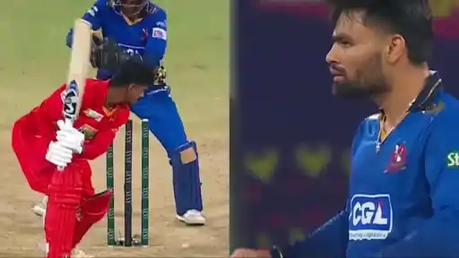 Rinku Singh shows aggression after first-ball wicket in UP T20 League 2025.