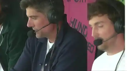Steven Finn sledges Alastair Cook.