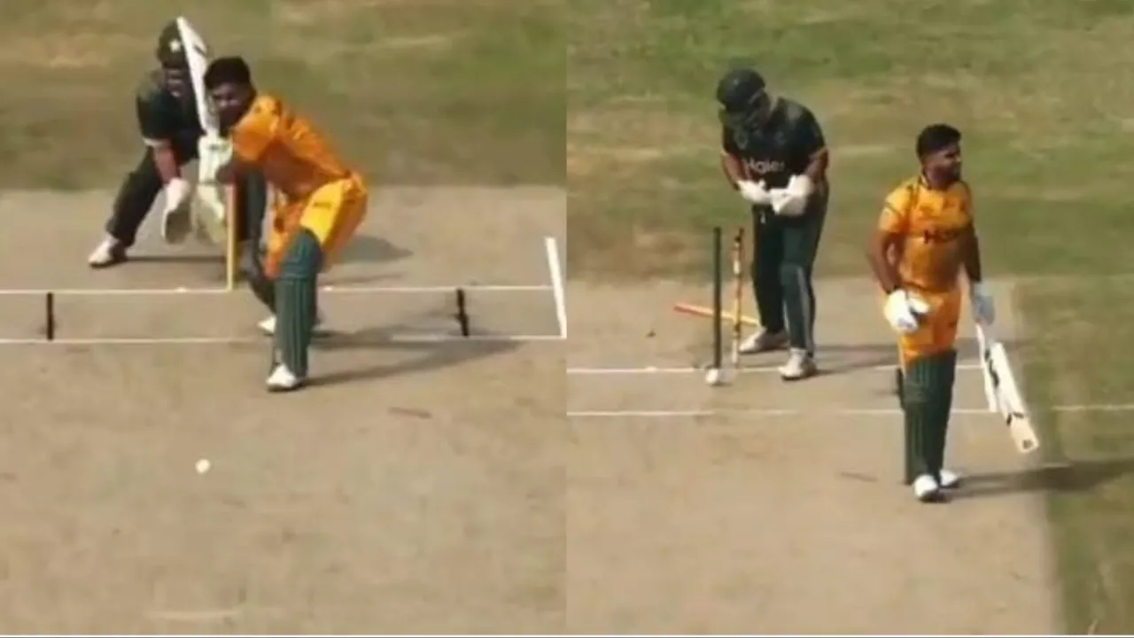 Babar Azam gets out to Saeed Ajmal. 