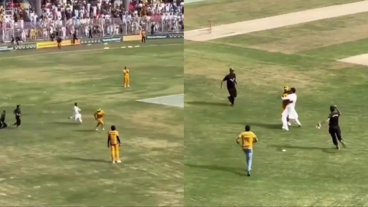 Fan breaches security to chase and kiss Babar Azam. 