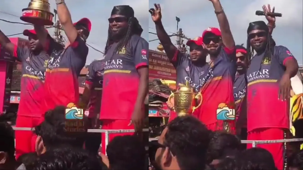 Virat Kohli and Chris Gayle's imitators lift IPL trophy for RCB. 