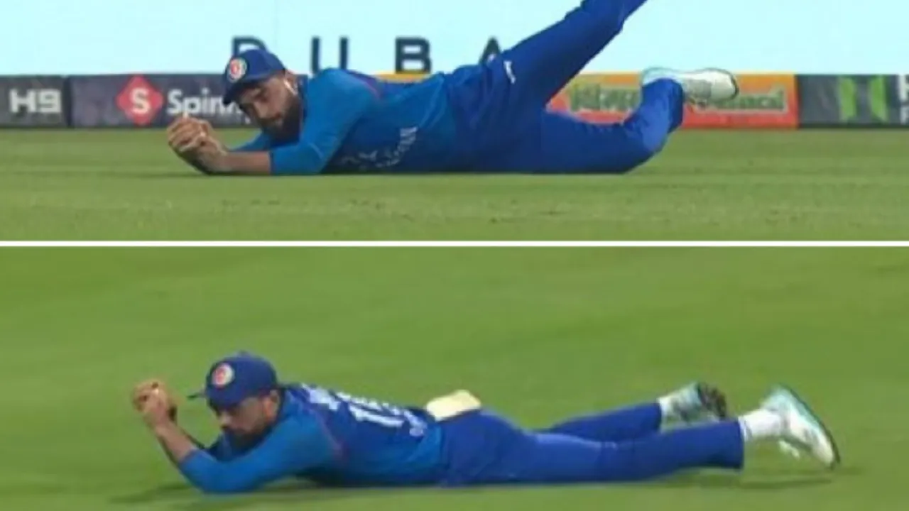 Rashid Khan takes fantastic catch to dismiss Charith Asalanka. 