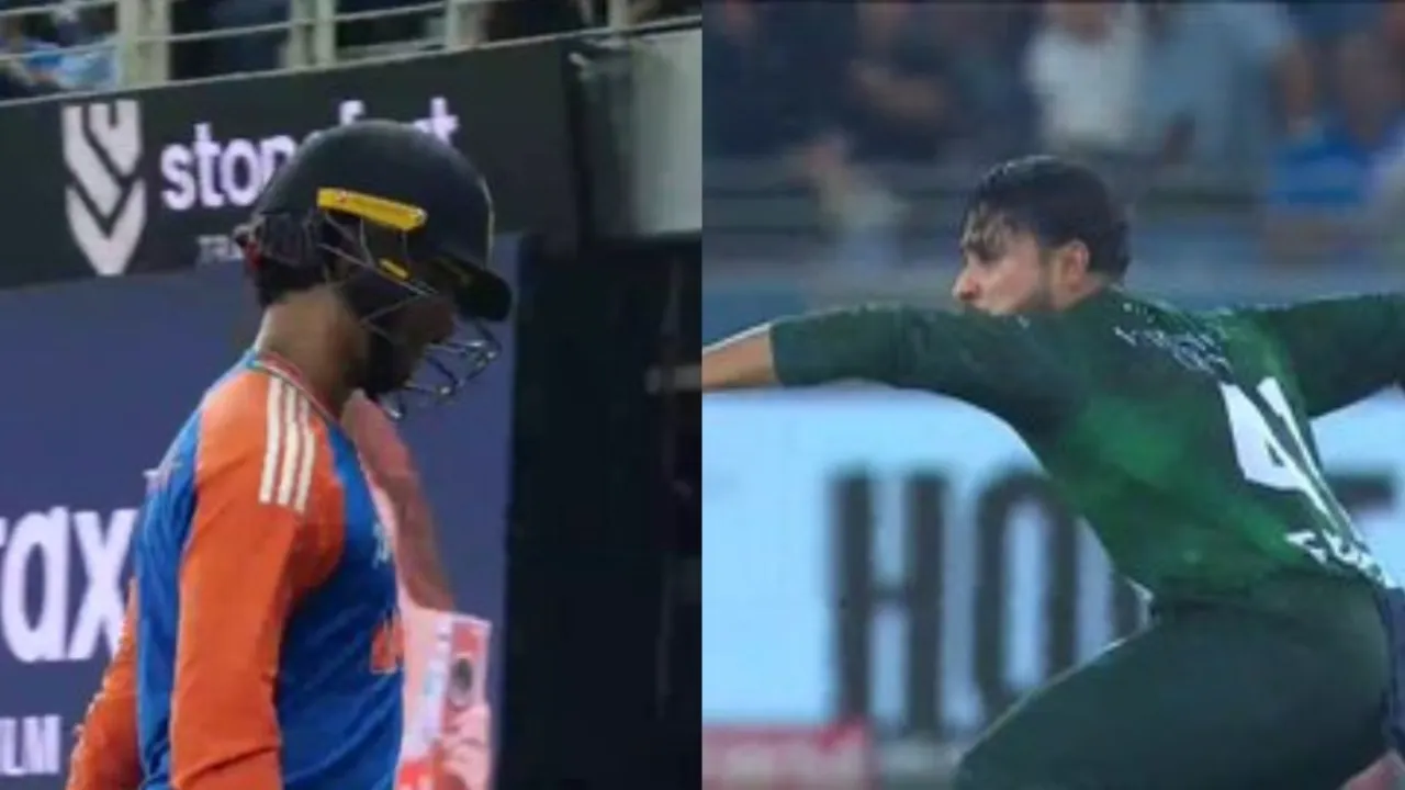  Faheem Ashraf draws first blood with Abhishek Sharma's wicket.