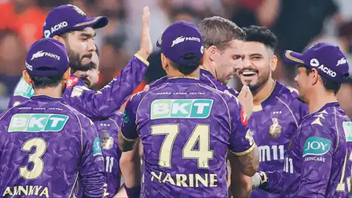 Star KKR batter celebrates century during Duleep Trophy 2025 semifinal.