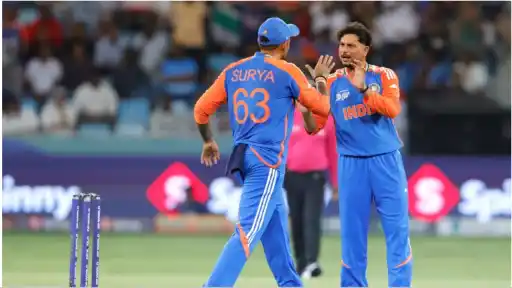 Kuldeep Yadav breaks UAE's back with 3 wickets in one over.
