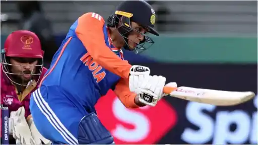 Abhishek Sharma starts India's chase with first-ball six. 
