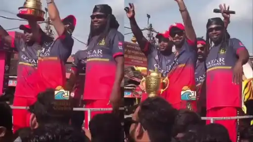 Virat Kohli and Chris Gayle's imitators lift IPL trophy for RCB.