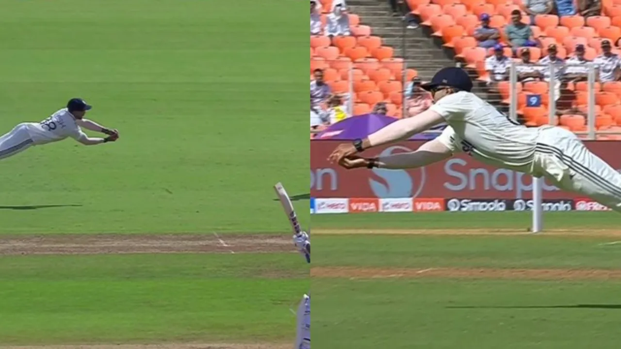 Nitish Reddy's flying catch dismisses Tagenarine Chanderpaul. 