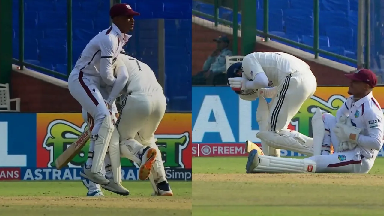 Shubman Gill collides with West Indies' wicket-keeper during IND vs WI 2nd Test. 