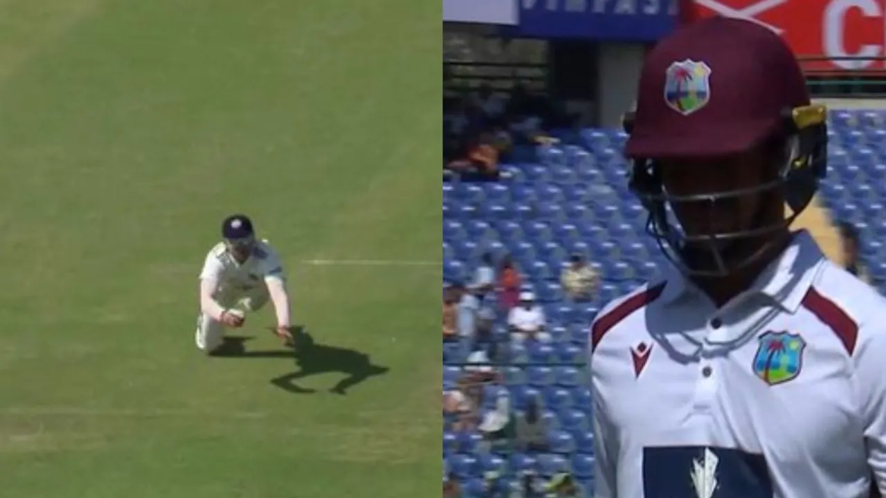 Shubman Gill's terrific catch makes Tagenarine Chanderpaul’s dismissal. 