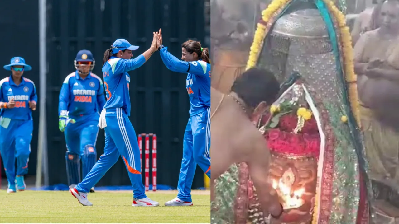 India women’s cricket team visits Ujjain’s Mahakaleshwar Temple. 