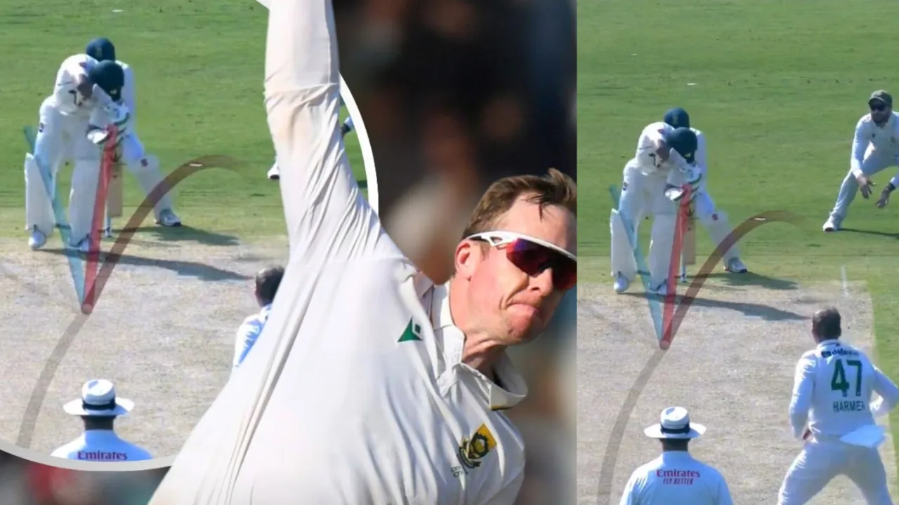 Simon Harmer’s sharp spin foxes Imam-Ul-Haq. 