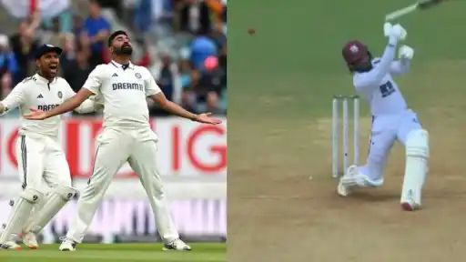 Jomel Warrican loses bat hilariously to get dismissed.