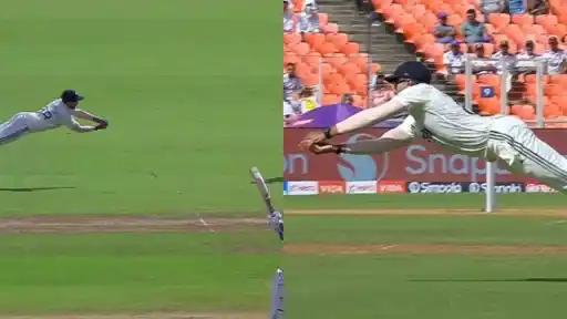 Nitish Reddy's flying catch dismisses Tagenarine Chanderpaul.