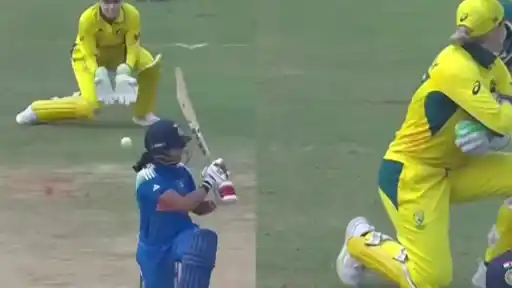 India get penalty runs after ball hits wicket-keeper's helmet.