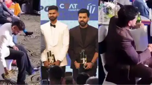 Rohit Sharma reacts to Shreyas Iyer keeping his away on floor.