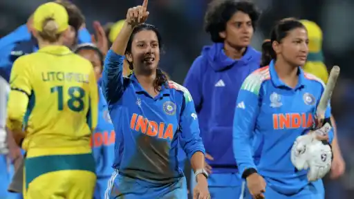 Indian players enjoy Women’s World Cup 2025 semifinal victory vs Australia.