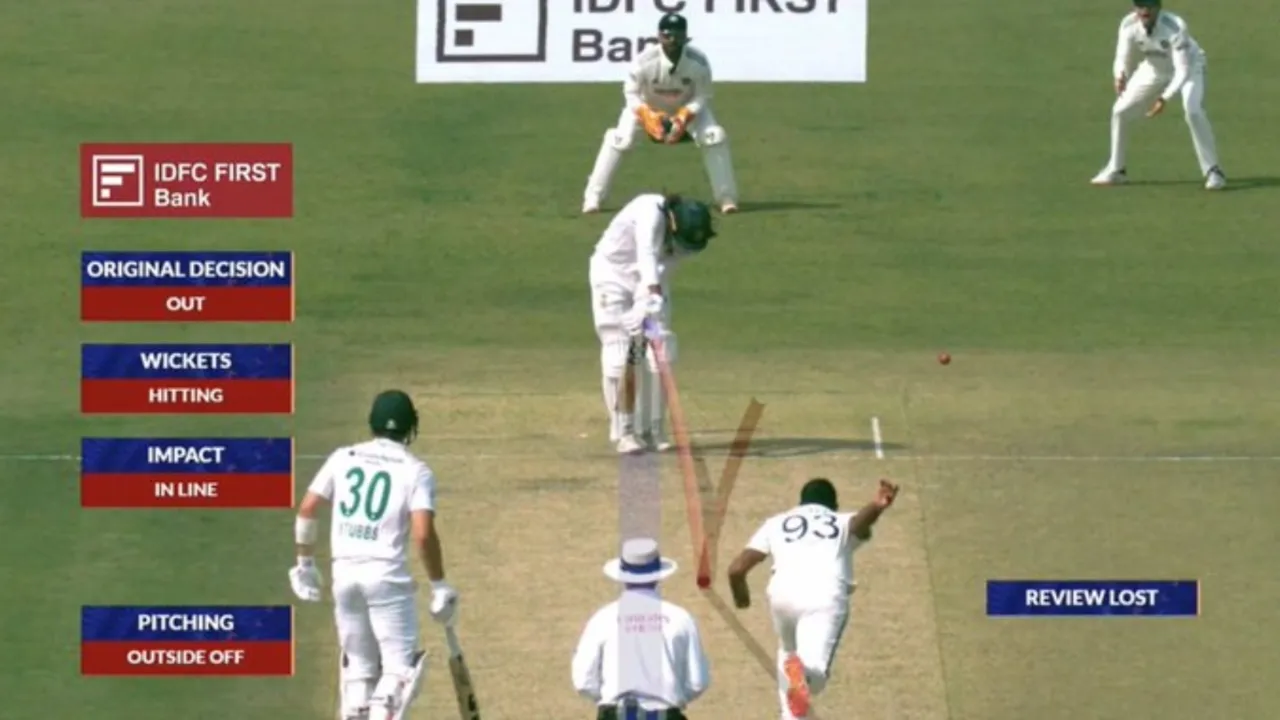 Jasprit Bumrah traps Tony de Zorzi LBW. 