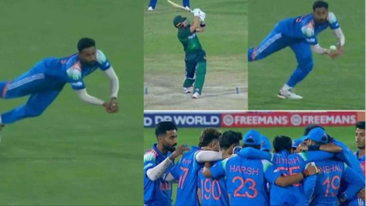 Naman Dhir takes brilliant catch to dismiss Mohammad Naim. 