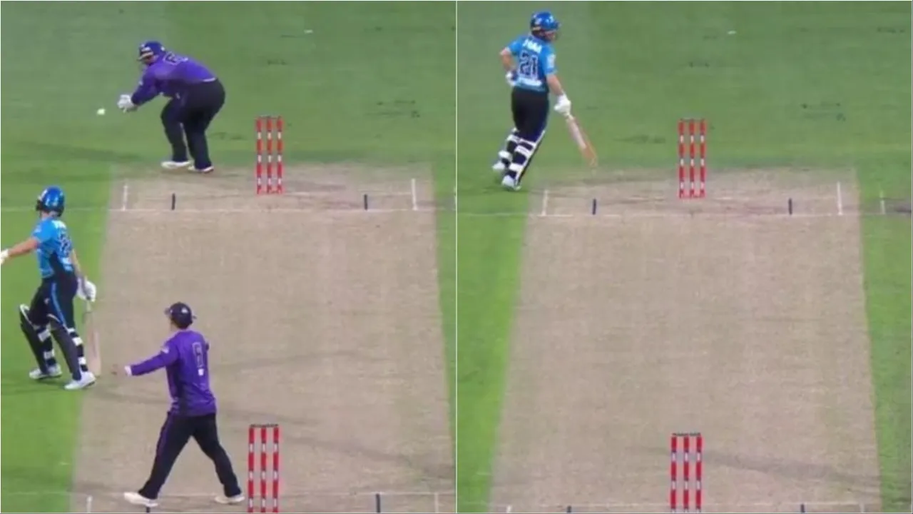 Hobart Hurricanes' hilarious run-out missed chance. 