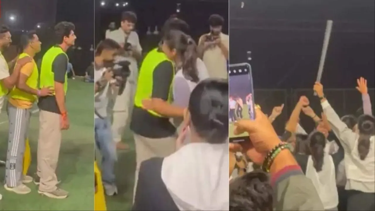 Captains Palash Muchhal and Smriti Mandhana lead respective sides in friendly cricket match. 