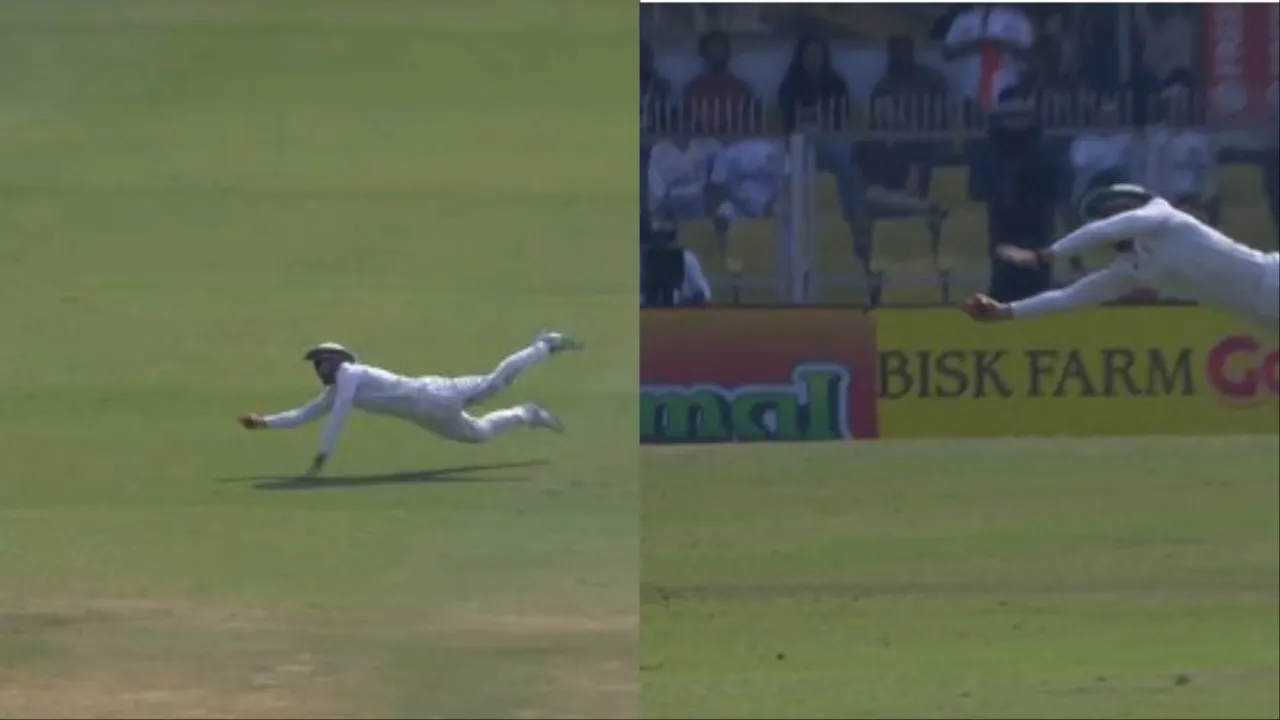 Aiden Markram's one-handed spectacular catch sends back Nitish Reddy. 