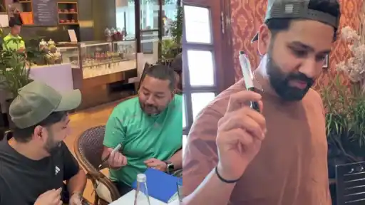 Rohit Sharma surprises Dhawal Kulkarni with ‘shocking pen’.